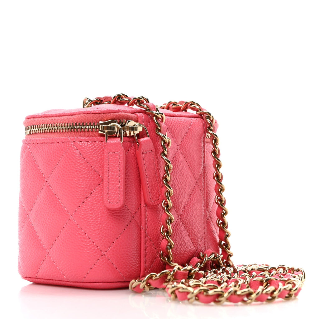 Caviar Quilted Mini Vanity Case With Chain Pink
