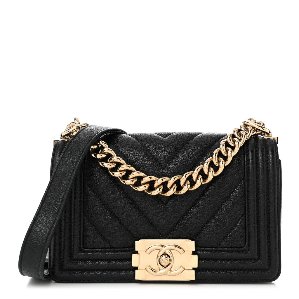 Caviar Chevron Quilted Small Boy Flap Black