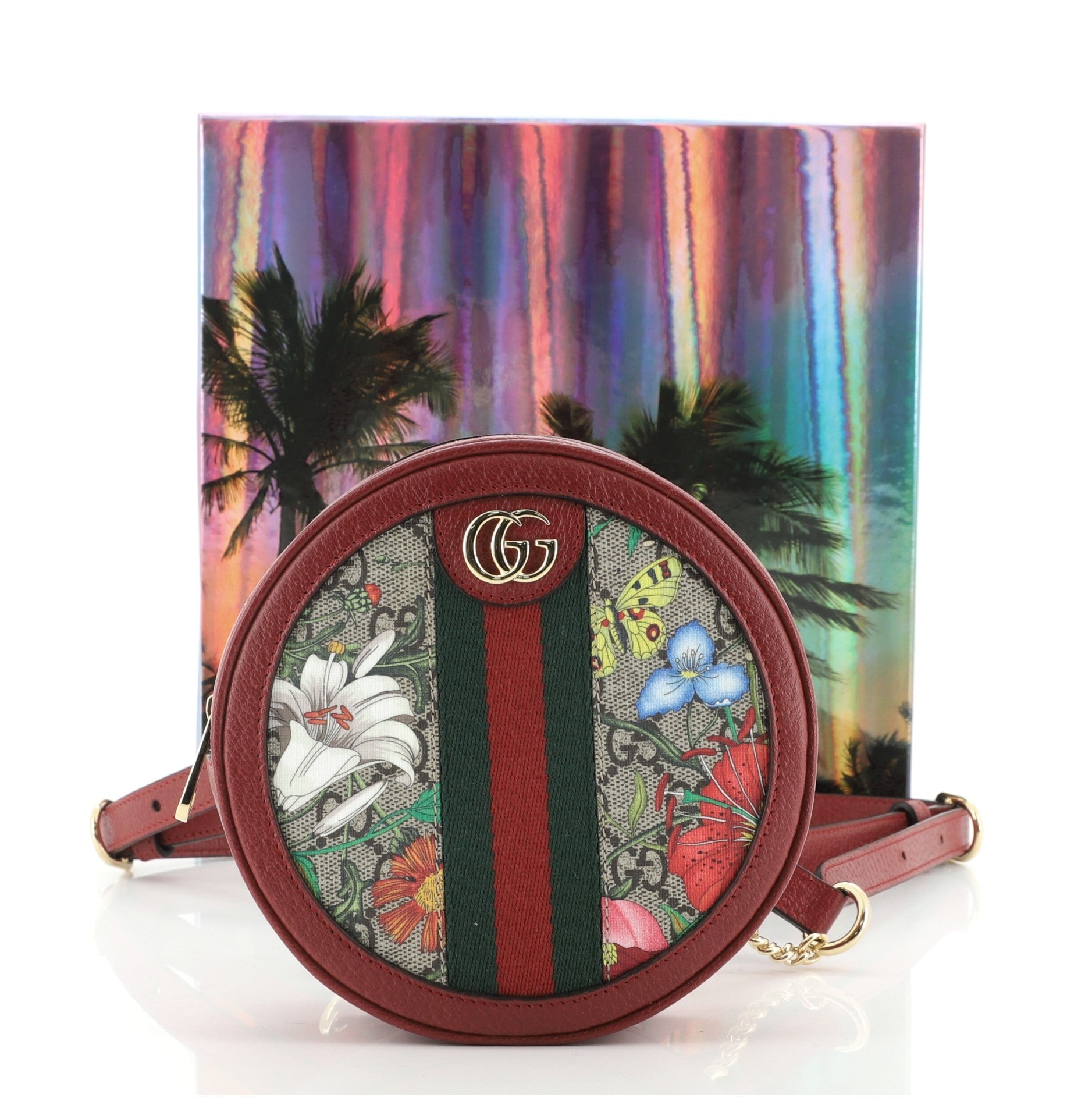 Ophidia Round Backpack Flora GG Coated Canvas Mini