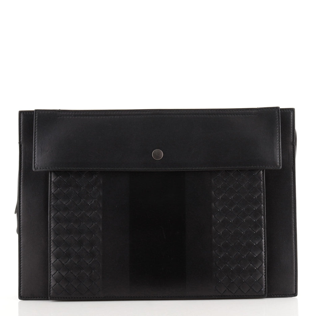 Front Pocket Flat Clutch Intrecciato Nappa with Leather