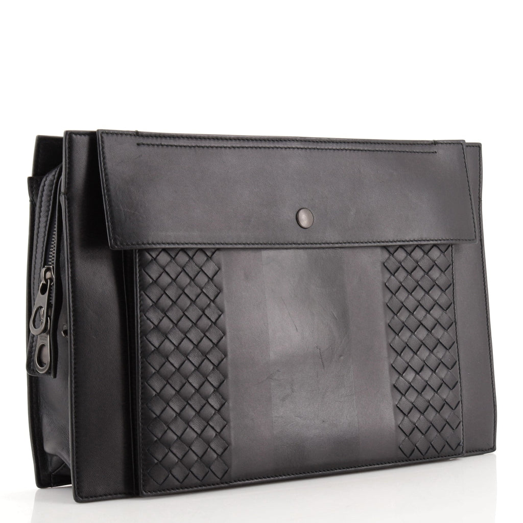 Front Pocket Flat Clutch Intrecciato Nappa with Leather