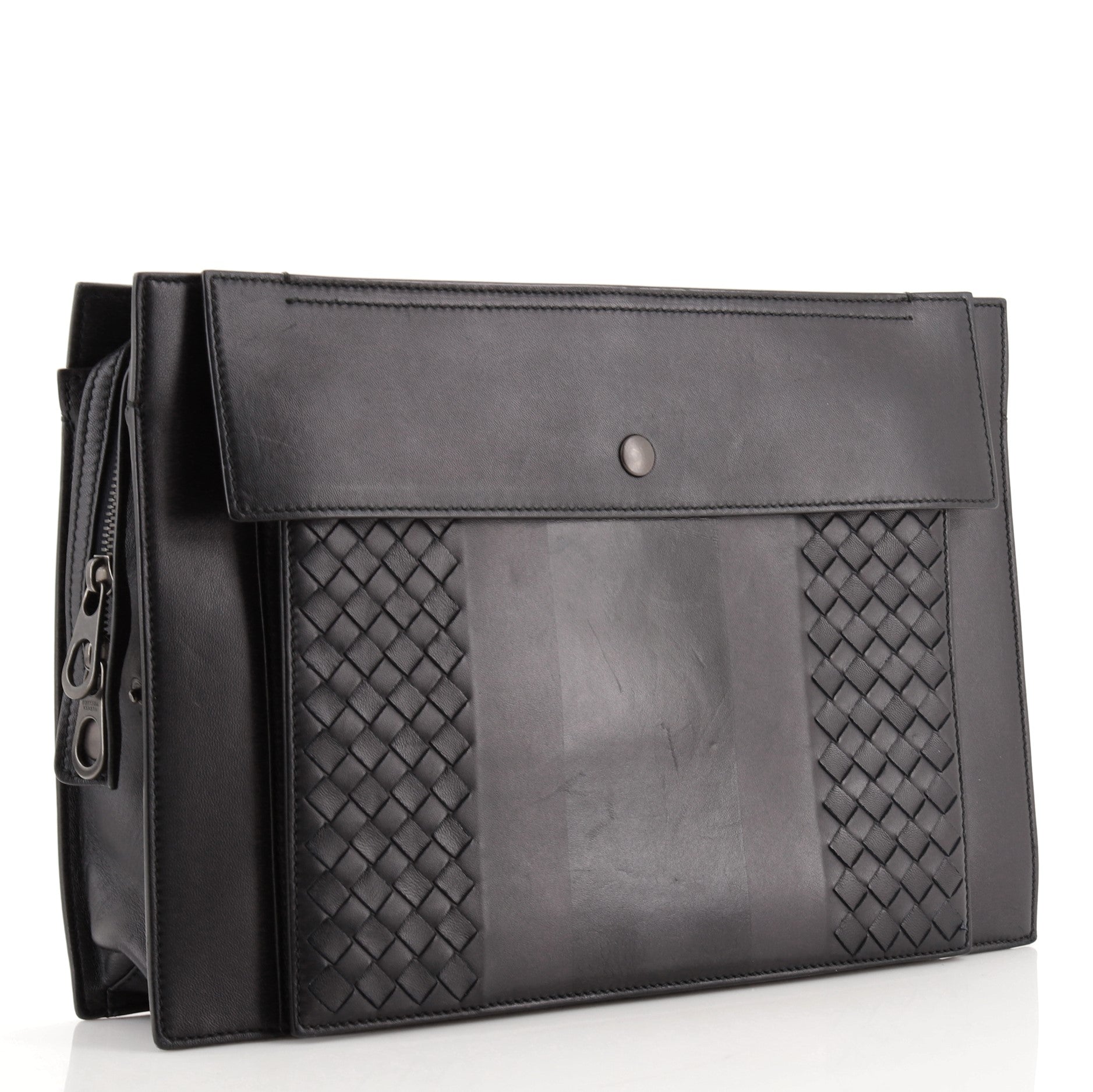 Front Pocket Flat Clutch Intrecciato Nappa with Leather