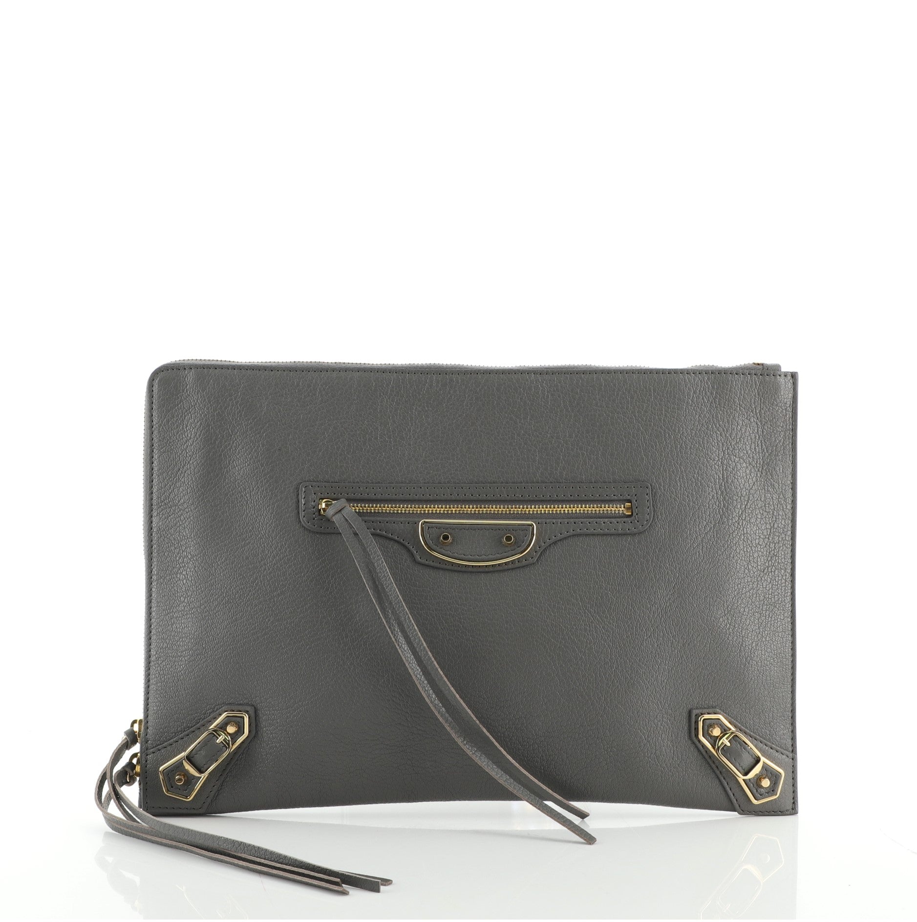 Zip Around Classic Metallic Edge Clutch Leather Medium