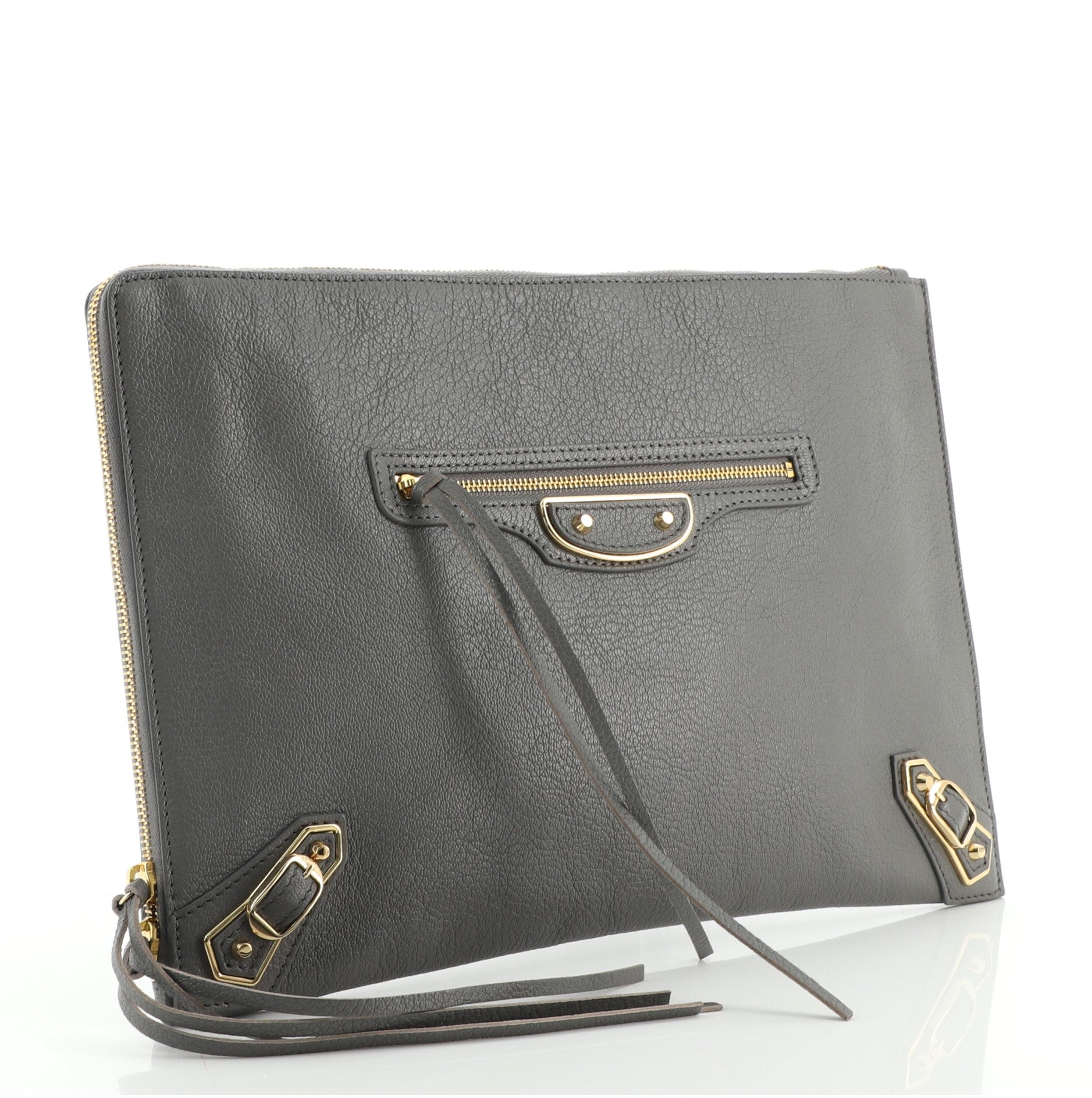 Zip Around Classic Metallic Edge Clutch Leather Medium