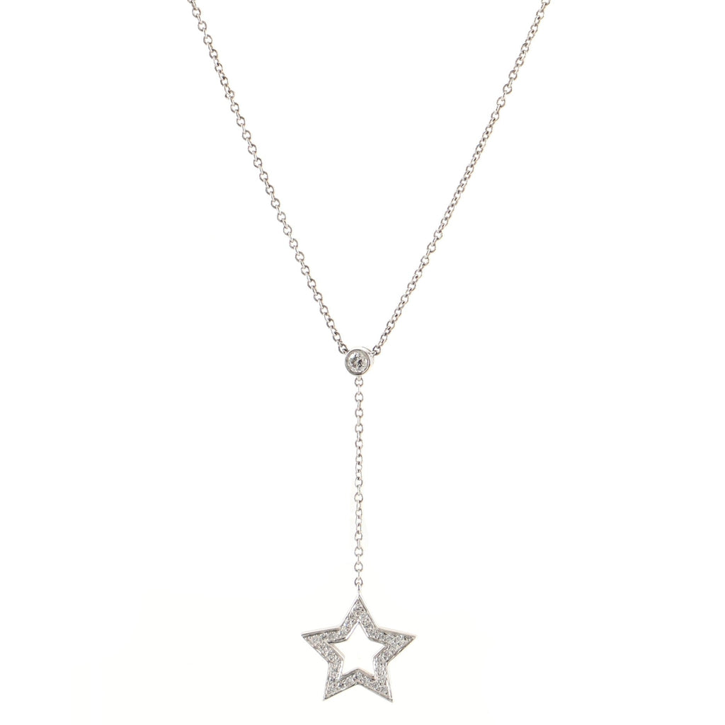 Star Drop Pendant Necklace Platinum and Diamonds