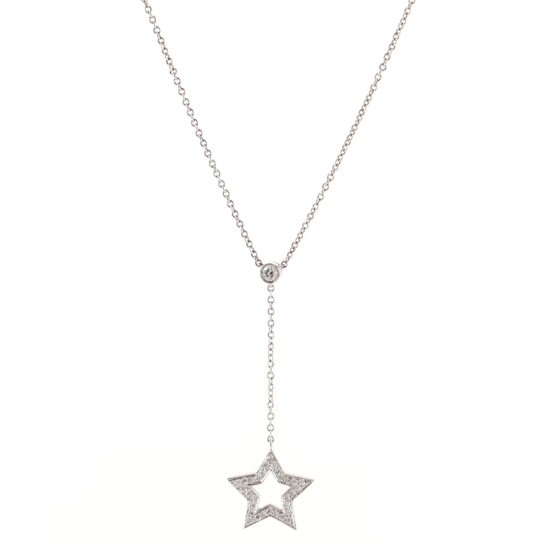 Star Drop Pendant Necklace Platinum and Diamonds
