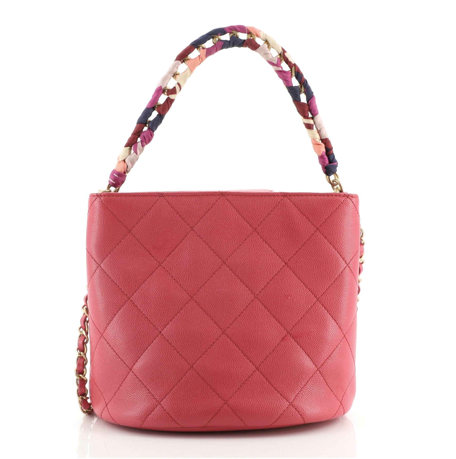 CC Chain Scarf Handle Bucket Bag Quilted Caviar with Silk Mini