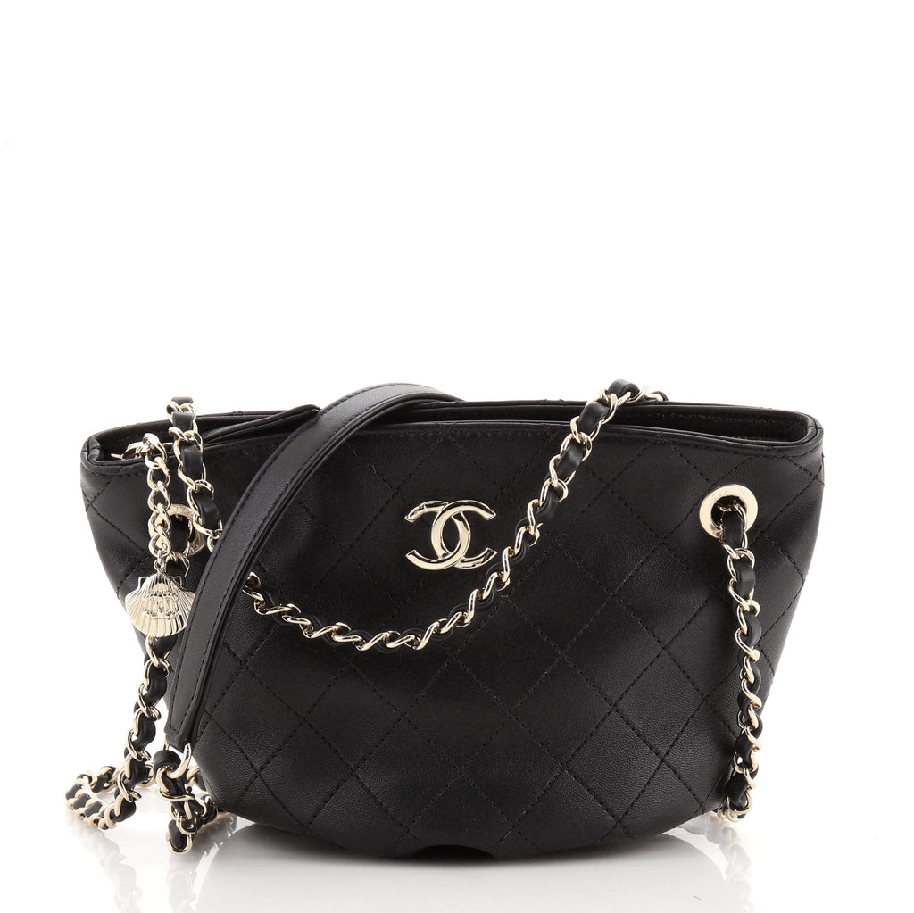 CC Shell Charm Bucket Tote Stitched Leather Mini