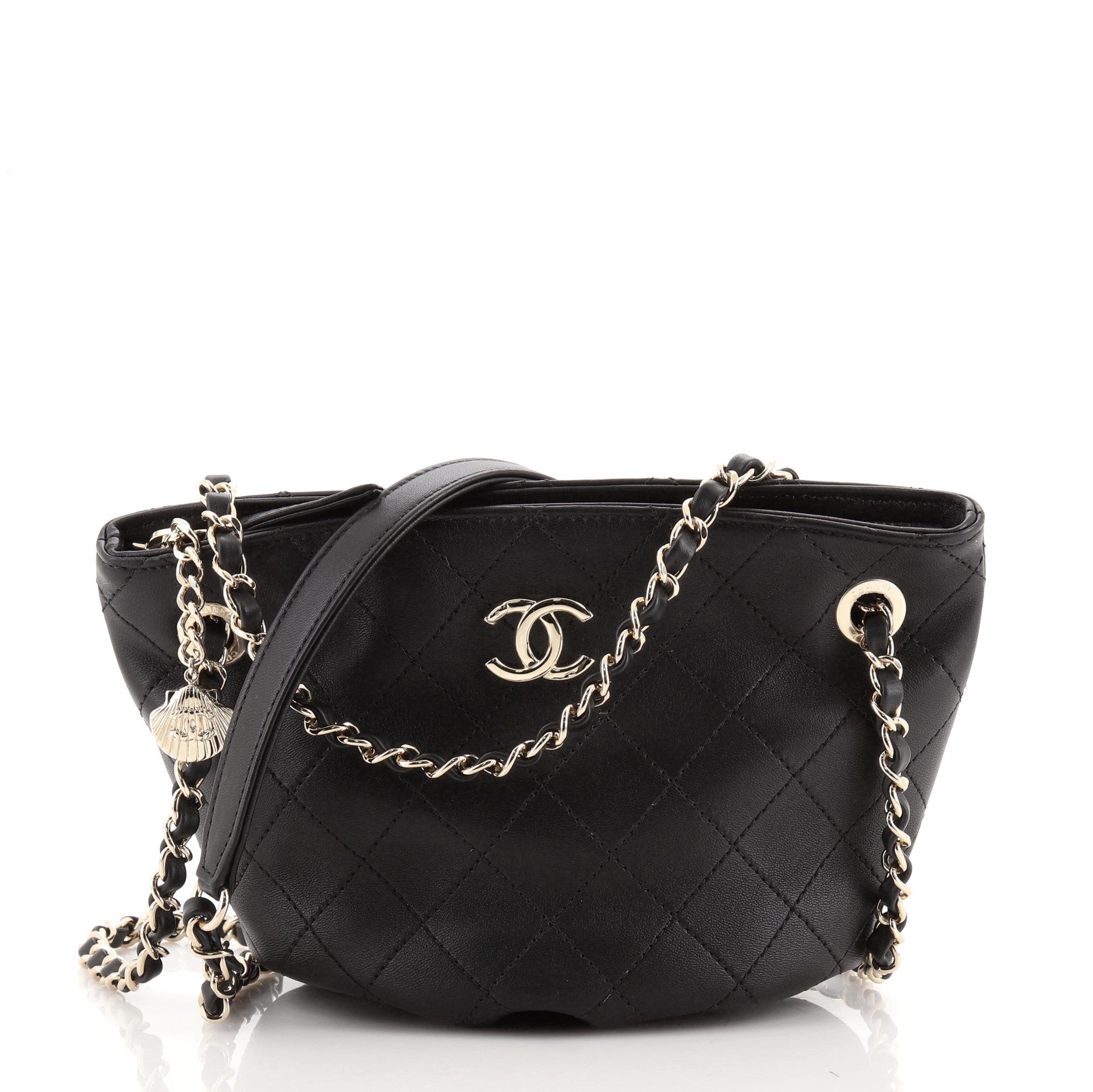 CC Shell Charm Bucket Tote Stitched Leather Mini
