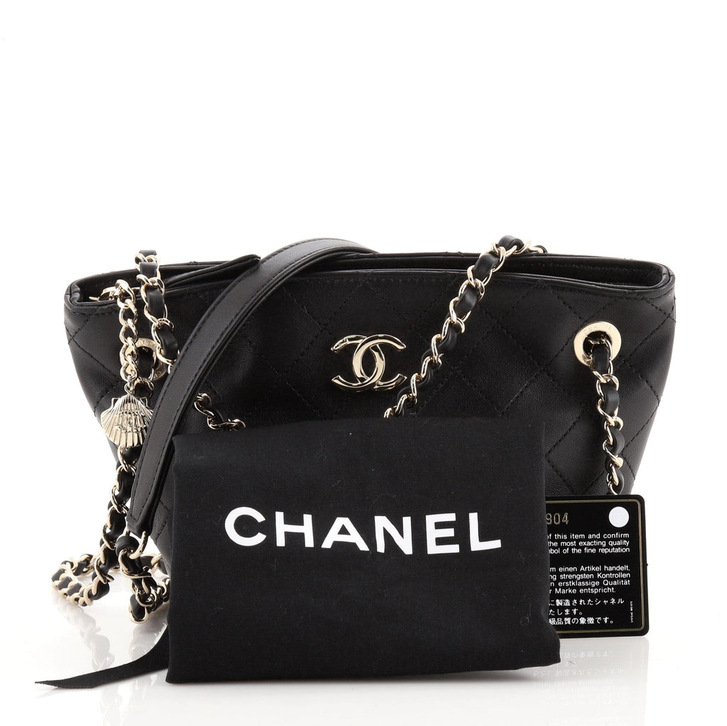CC Shell Charm Bucket Tote Stitched Leather Mini