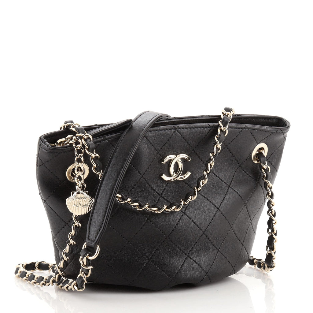 CC Shell Charm Bucket Tote Stitched Leather Mini