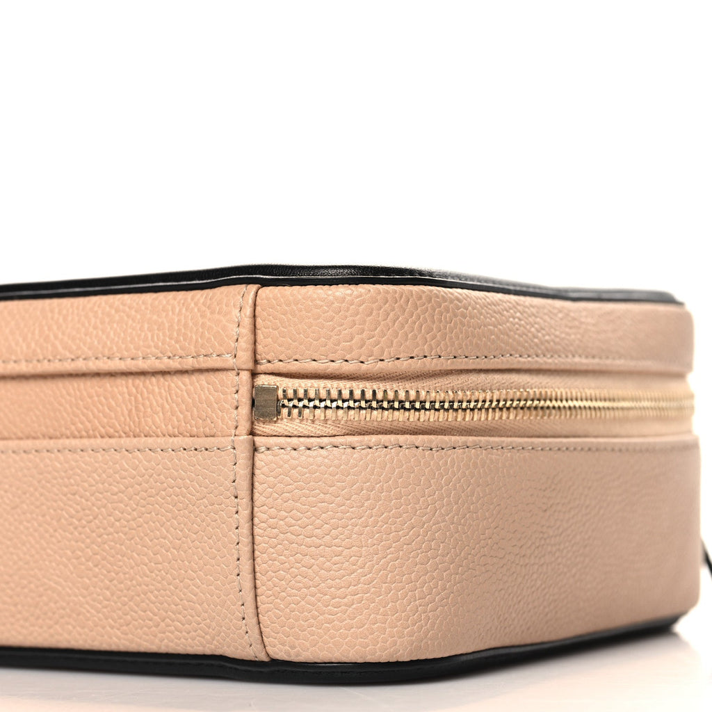 Caviar Quilted Medium CC Filigree Vanity Case Beige Black