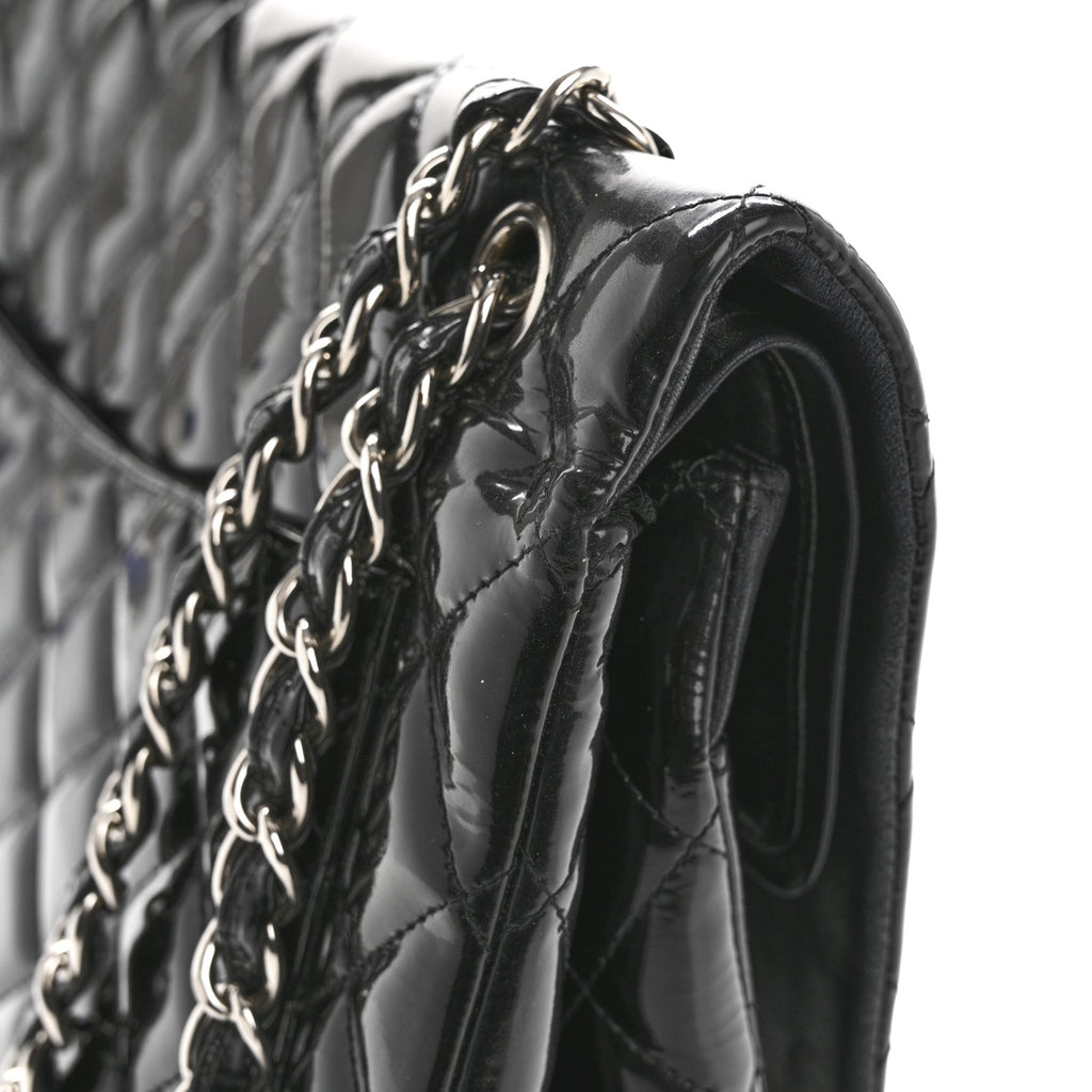 Patent Quilted Maxi Double Flap Black