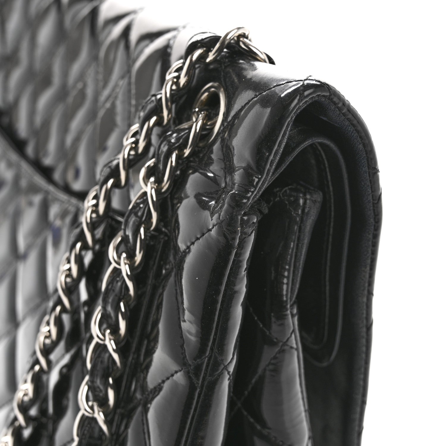 Patent Quilted Maxi Double Flap Black