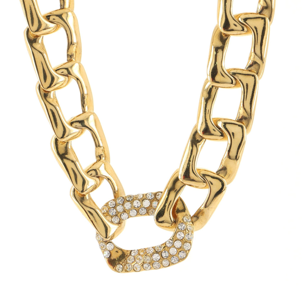 Oversized Chain Link Short Necklace Metal with Crystals