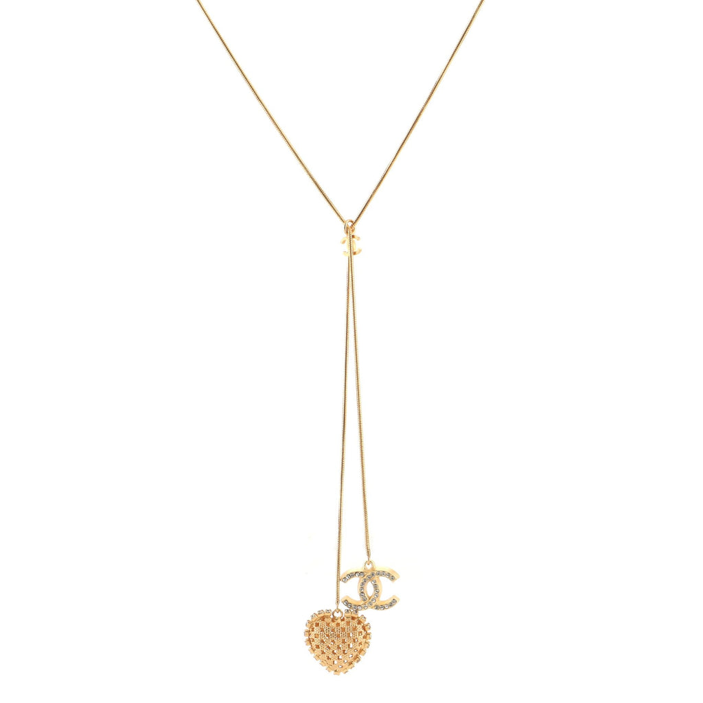 CC Heart Lariat Necklace Metal with Crystals