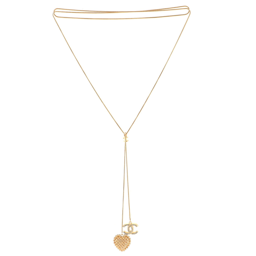 CC Heart Lariat Necklace Metal with Crystals