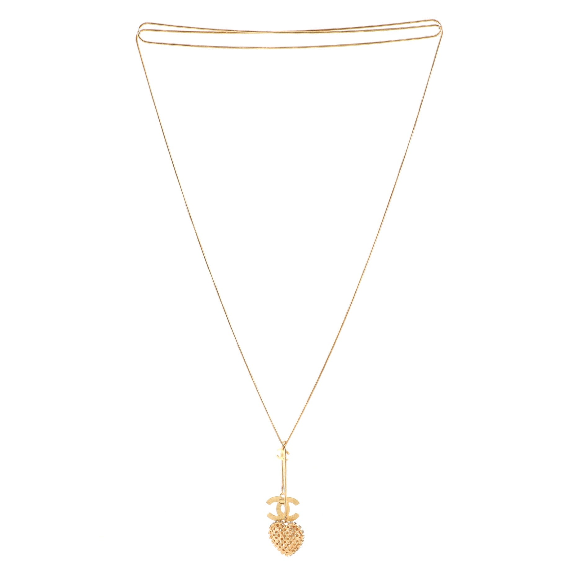 CC Heart Lariat Necklace Metal with Crystals