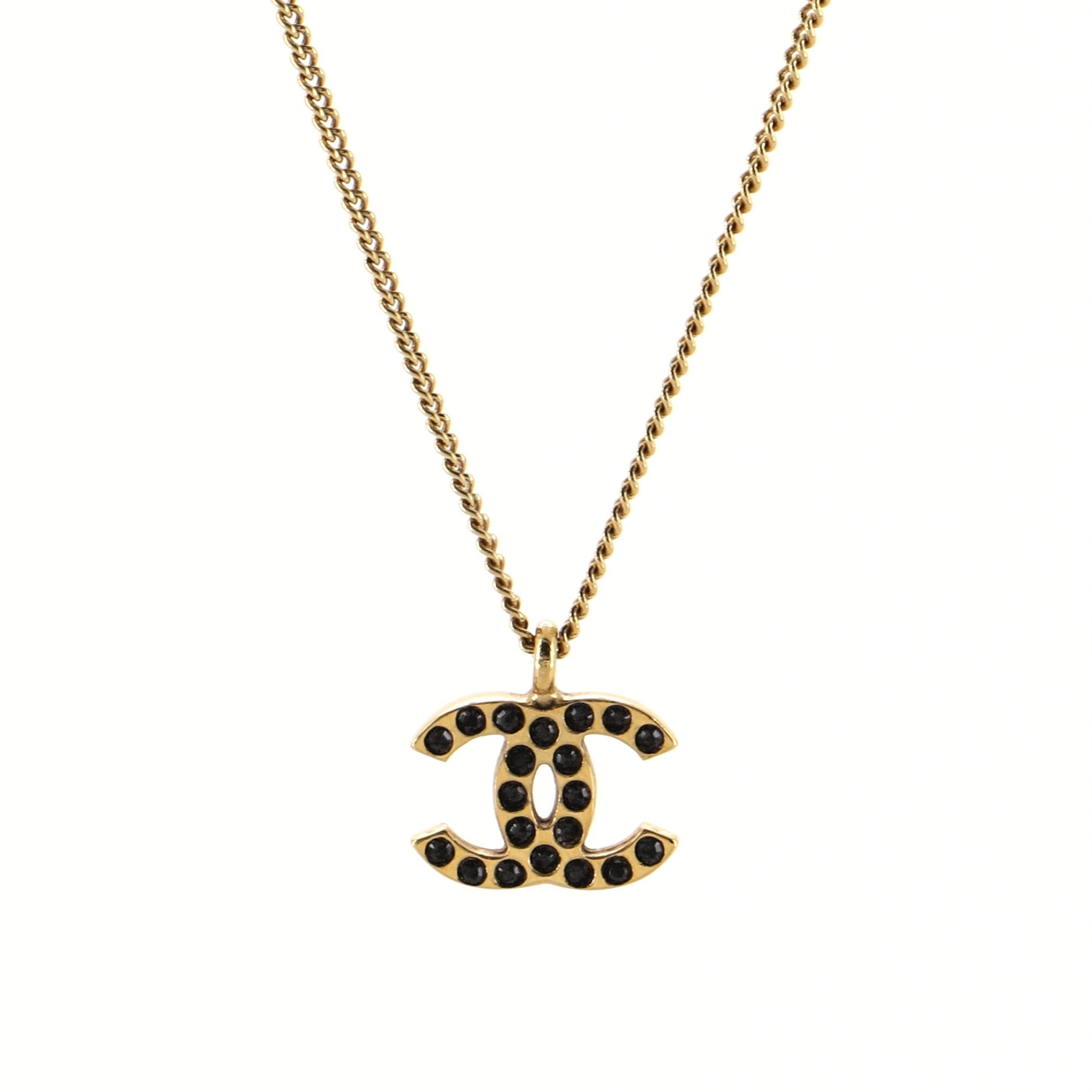 Vintage CC Pendant Necklace Metal and Cabochon