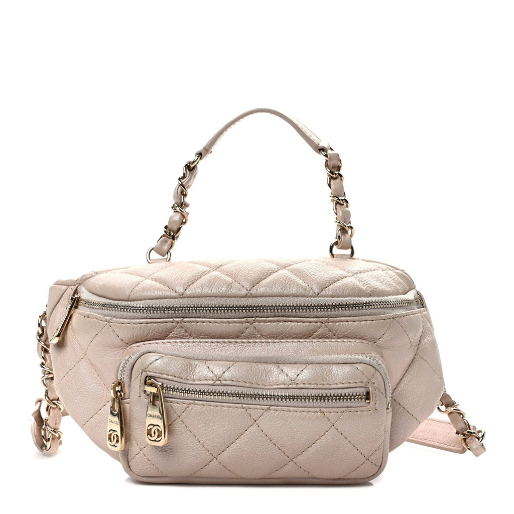 Iridescent Calfskin Quilted All About Waist Belt Bag Beige
