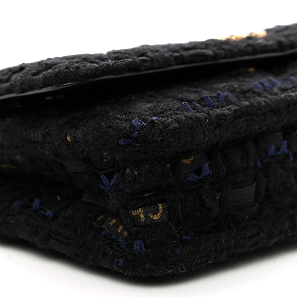 Tweed Quilted Chanel 19 Wallet On Chain WOC Black Navy Gold