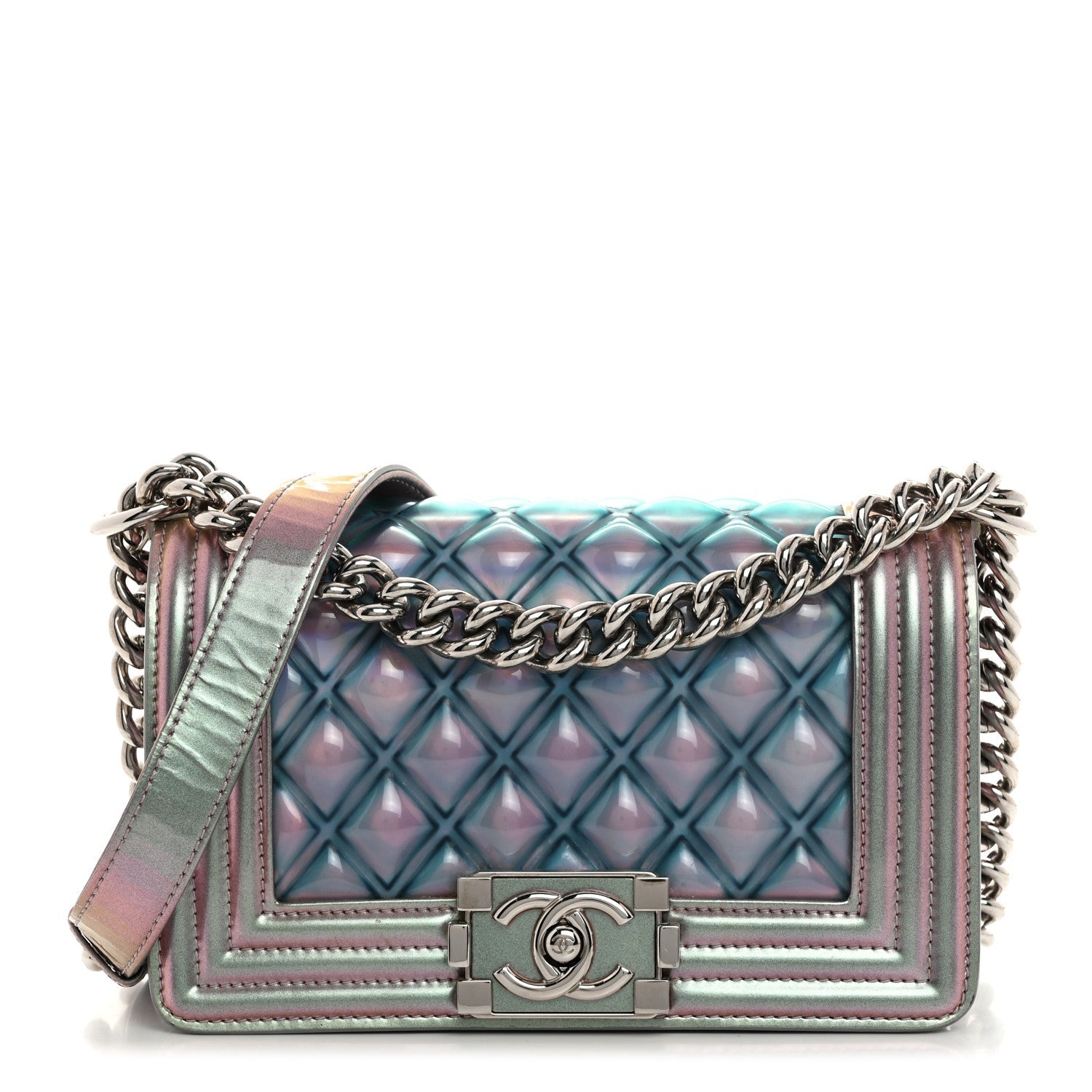 Iridescent Patent Calfskin PVC Quilted Small Boy Flap Light Purple