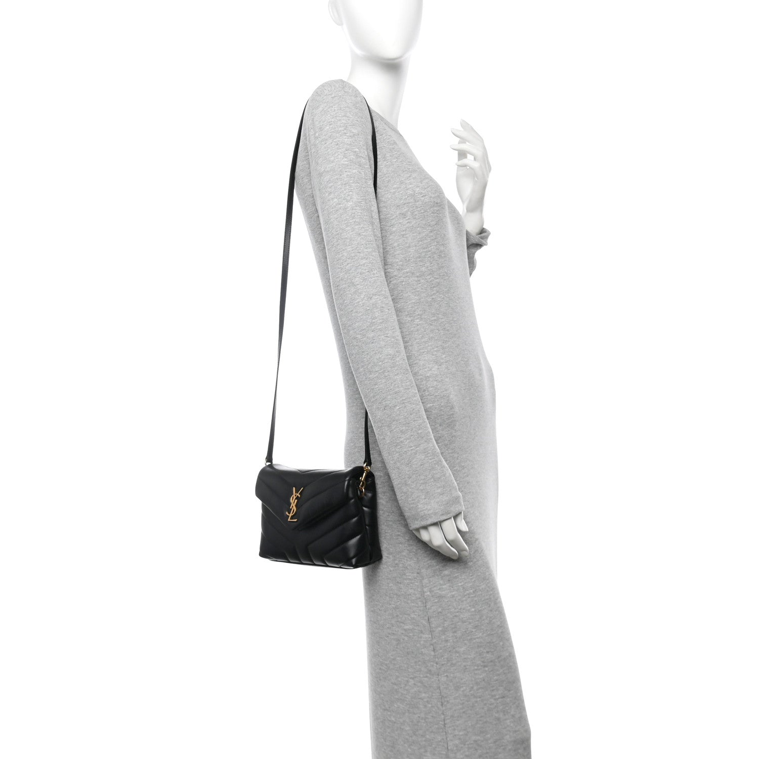 Calfskin Y Quilted Monogram Toy Loulou Crossbody Bag Black