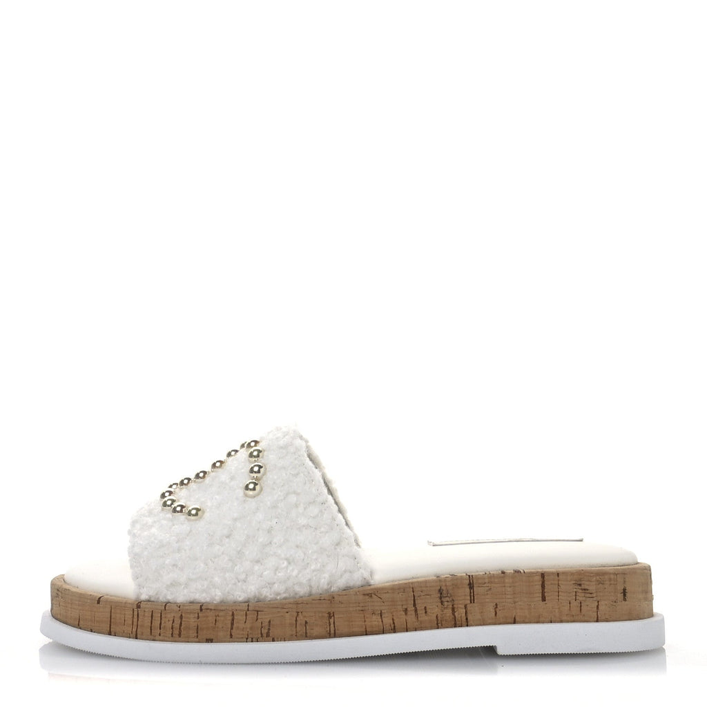 Fabric Pearl Cork CC Slip On Sandals 38 White