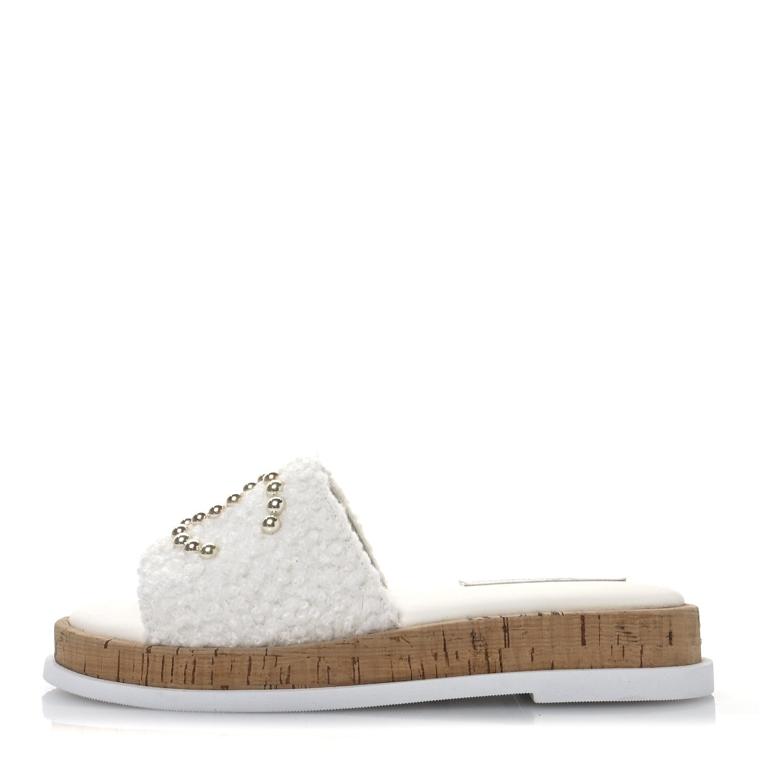 Fabric Pearl Cork CC Slip On Sandals 38 White
