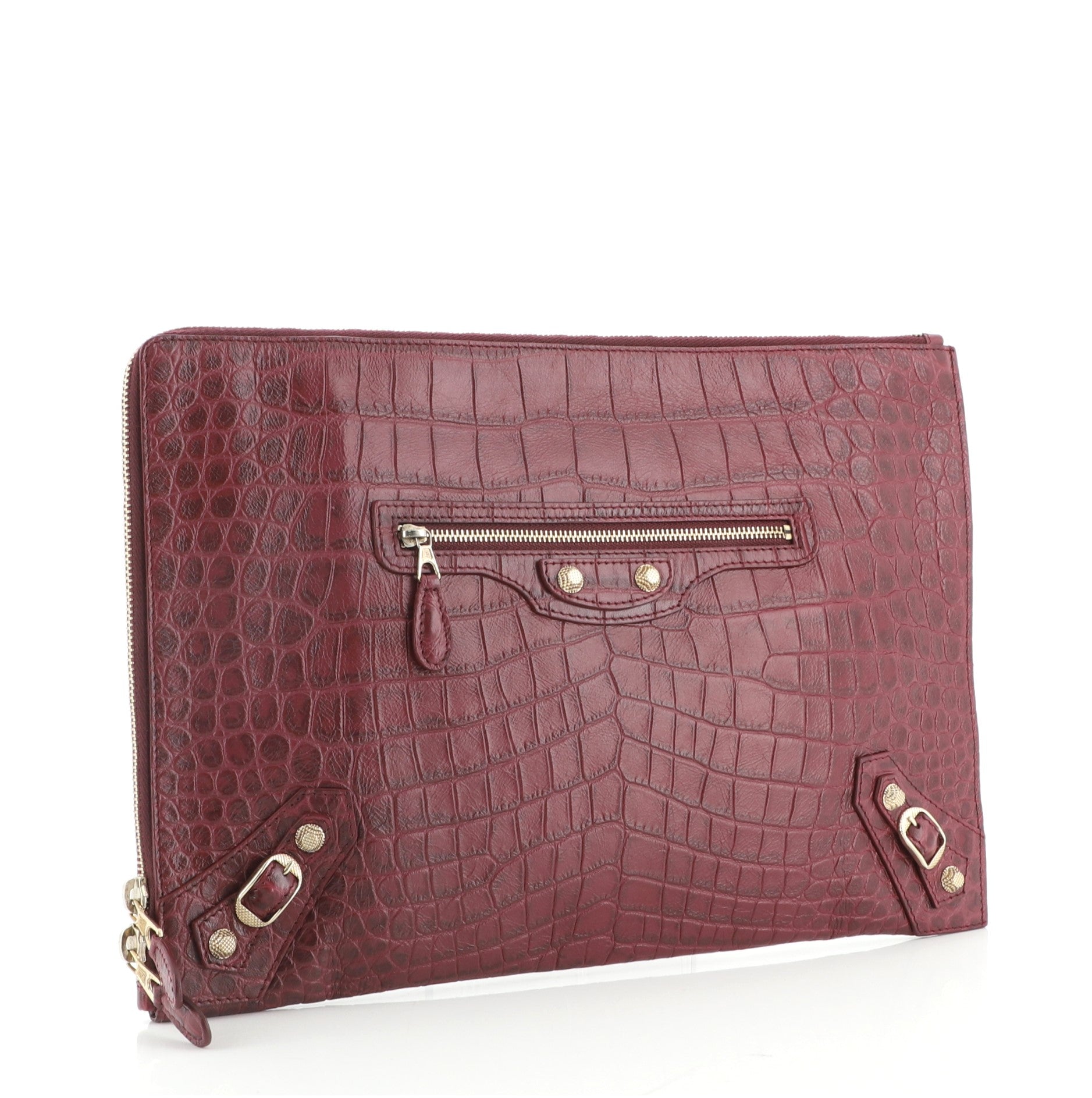 Zip Around Classic Studs Clutch Embossed Leather Medium