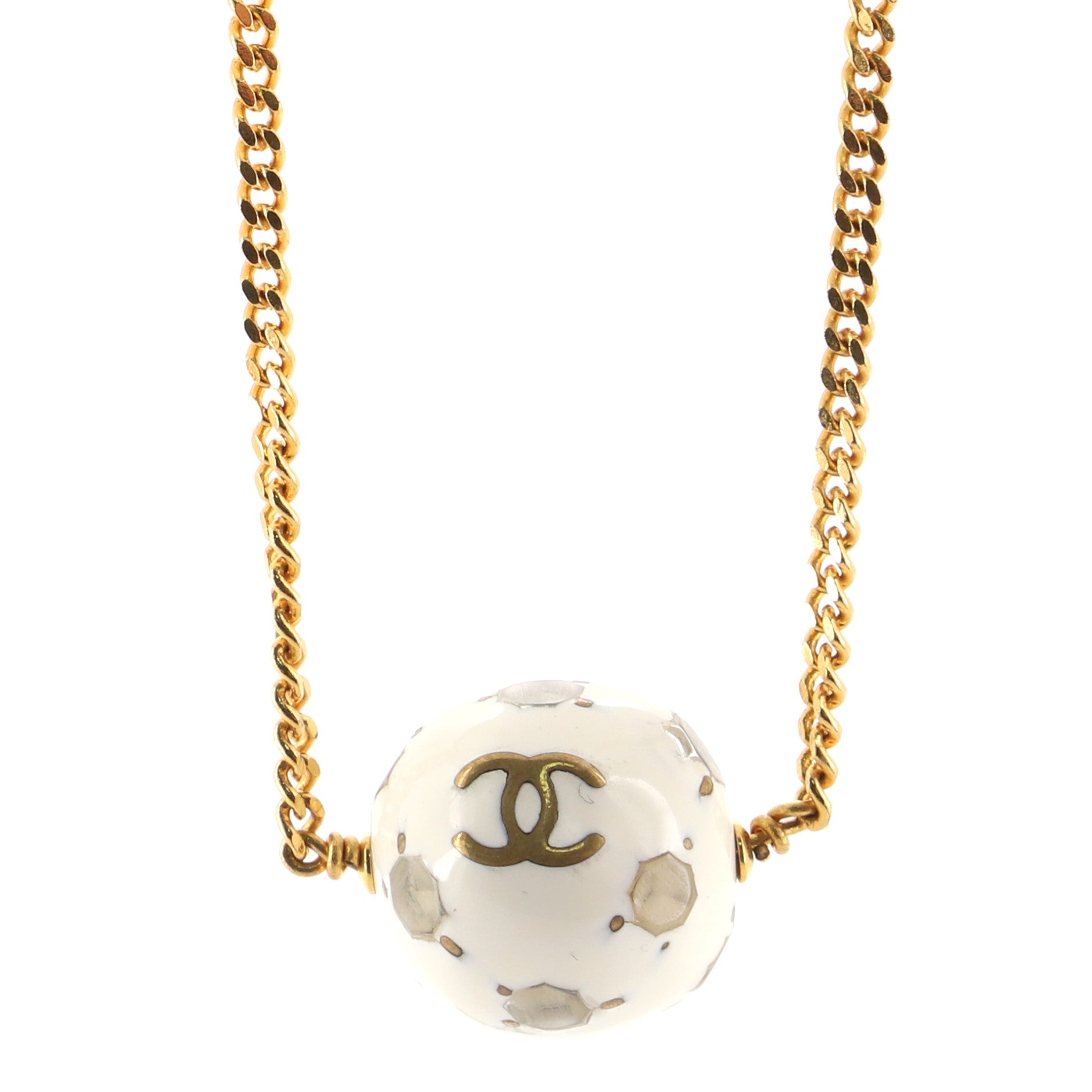 Vintage CC Ball Pendant Necklace Metal and Enamel