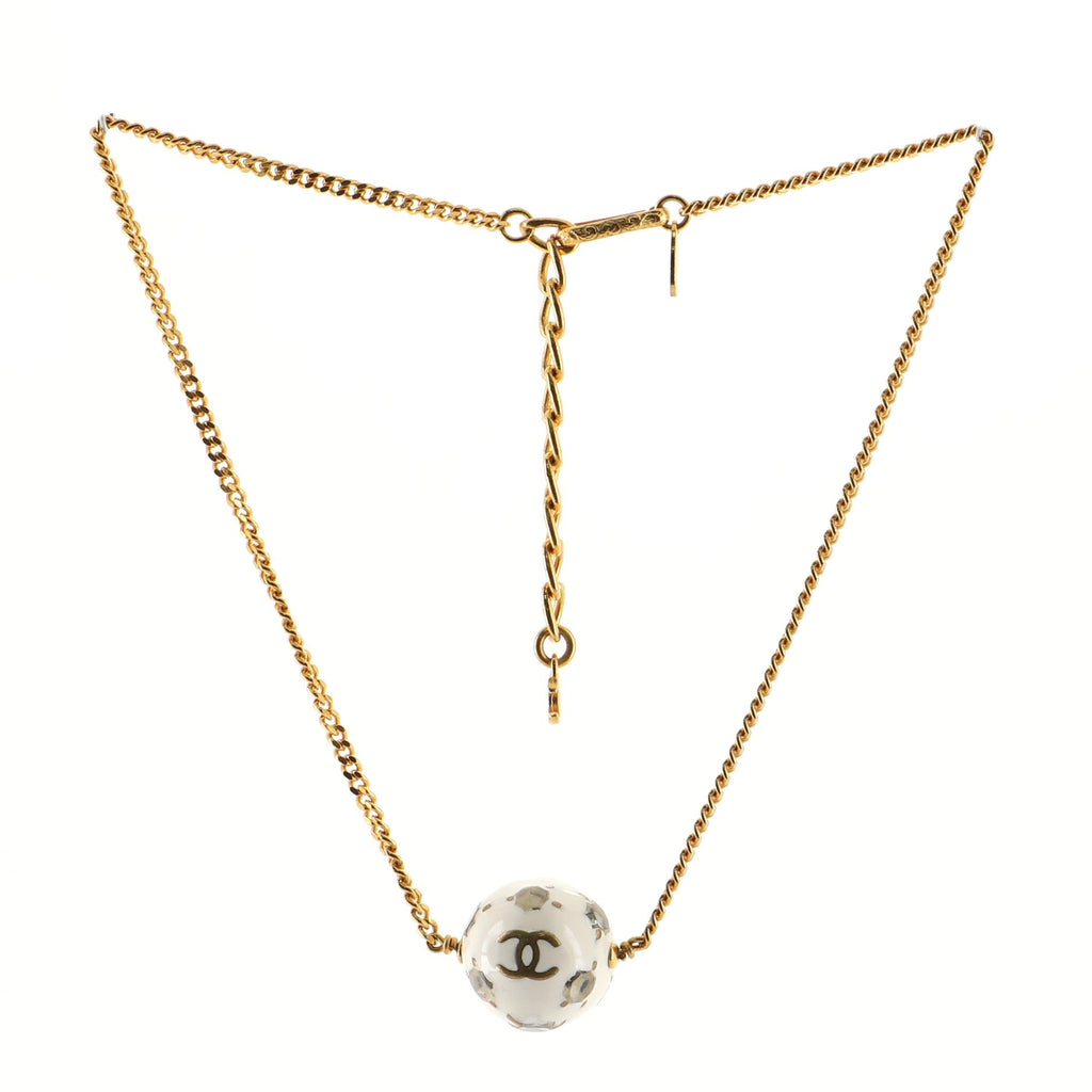Vintage CC Ball Pendant Necklace Metal and Enamel
