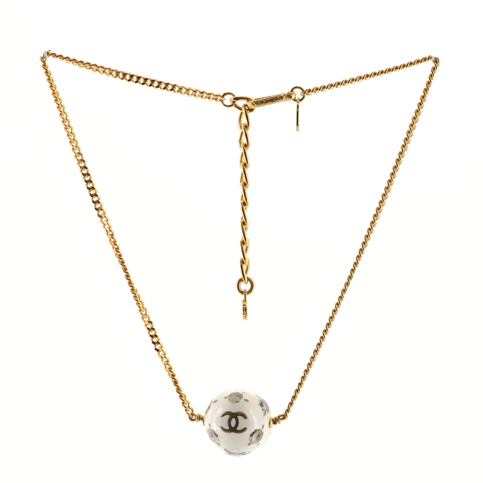 Vintage CC Ball Pendant Necklace Metal and Enamel