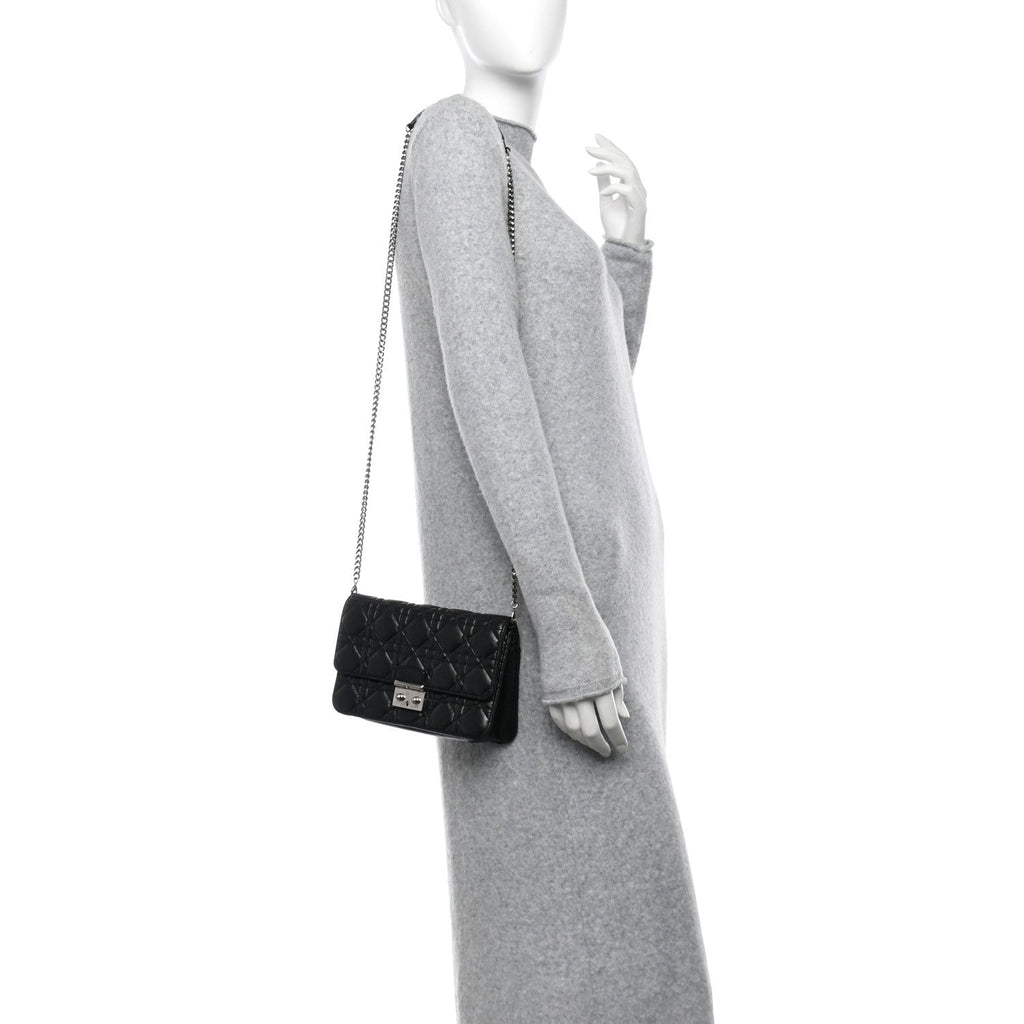 Lambskin Cannage Miss Dior Promenade Pouch Black