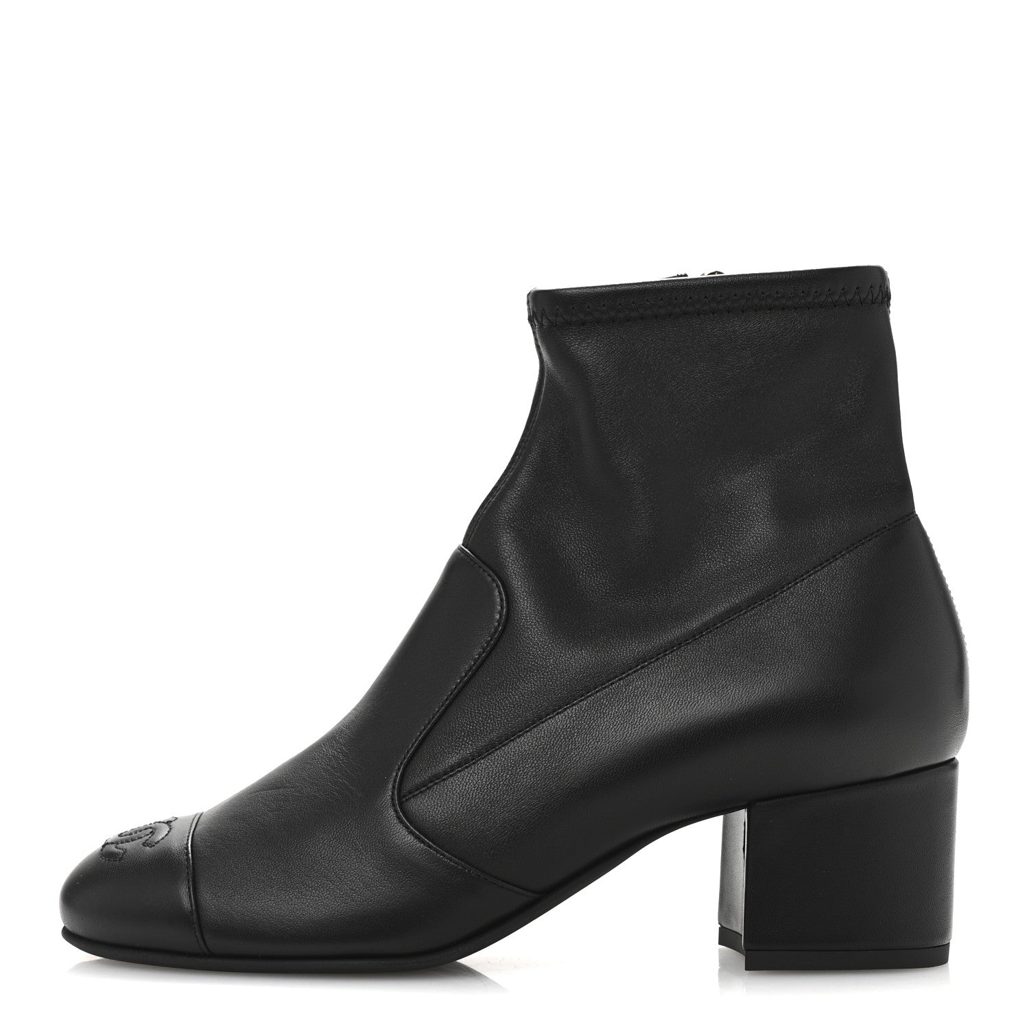 Stretch Lambskin Cap Toe CC Uniform Short Boots 37.5 Black