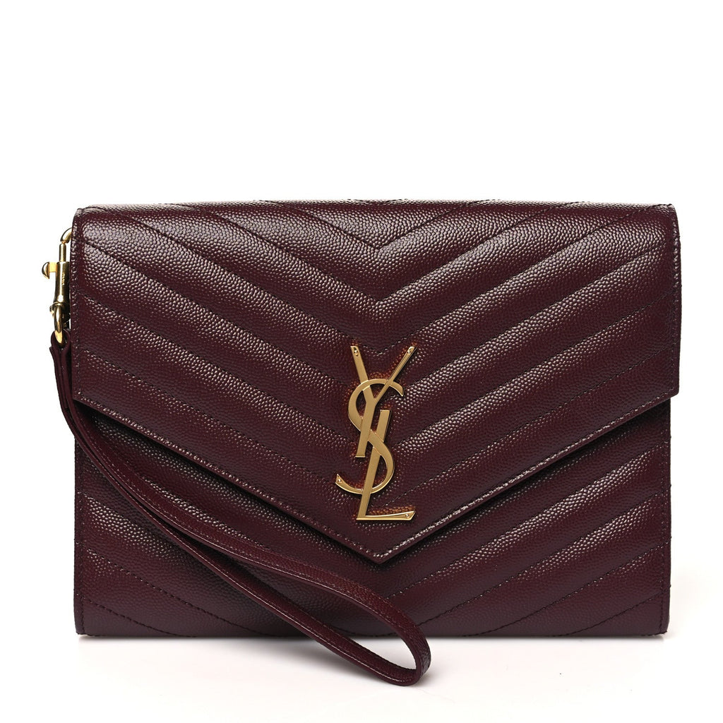 Grain De Poudre Matelasse Chevron Monogram Envelope Clutch Rouge Legion