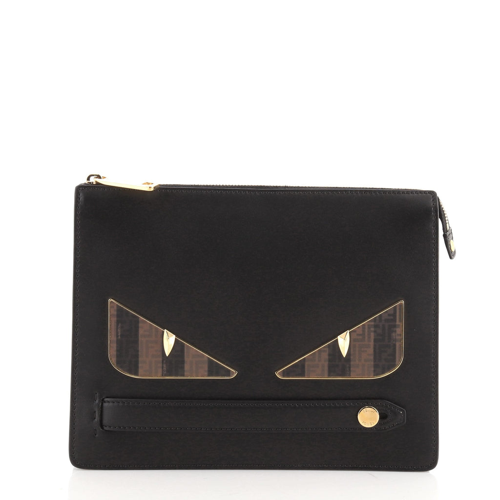 Monster Handle Clutch Studded Leather with Coated Zucca and Pequin Canvas Small