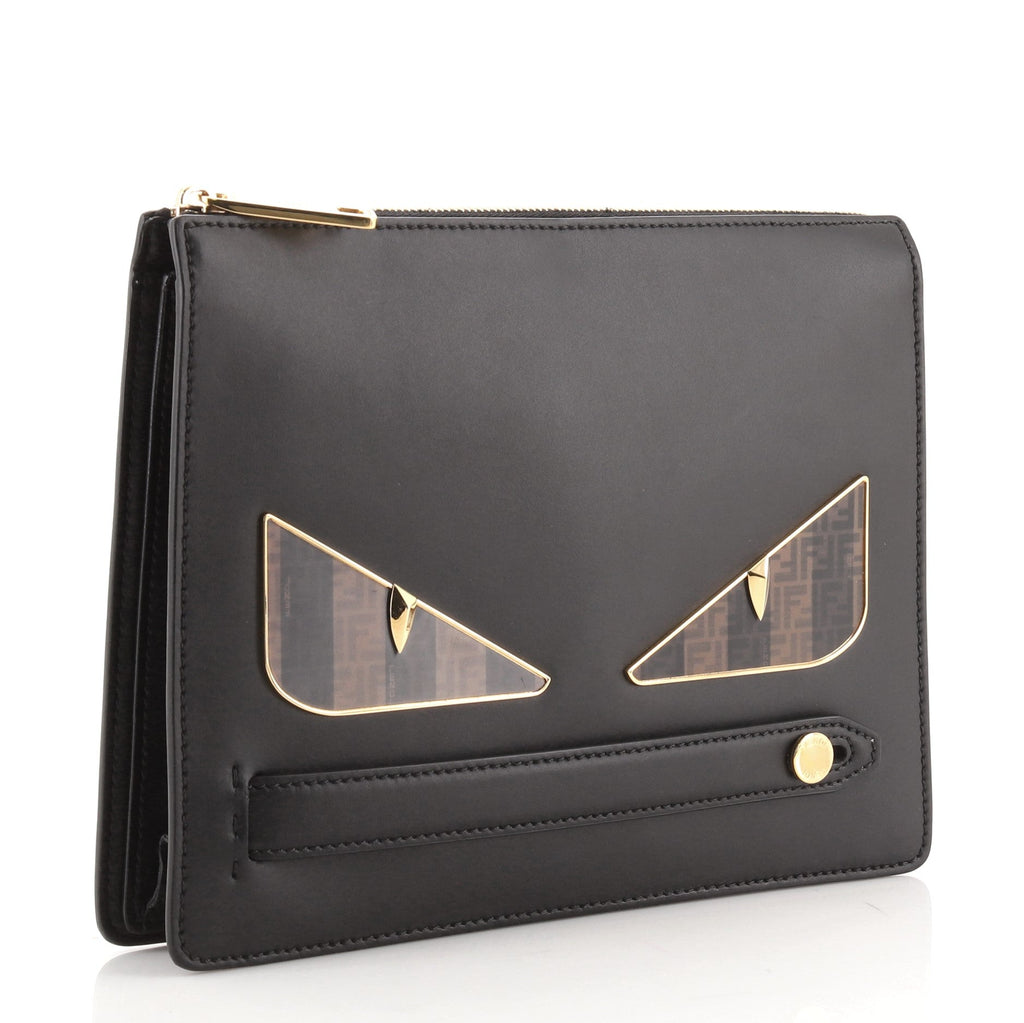 Monster Handle Clutch Studded Leather with Coated Zucca and Pequin Canvas Small