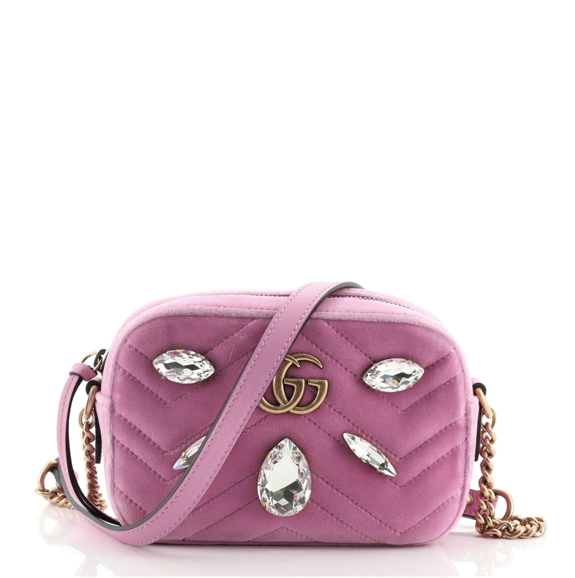 GG Marmont Shoulder Bag Crystal Embellished Matelasse Velvet Mini