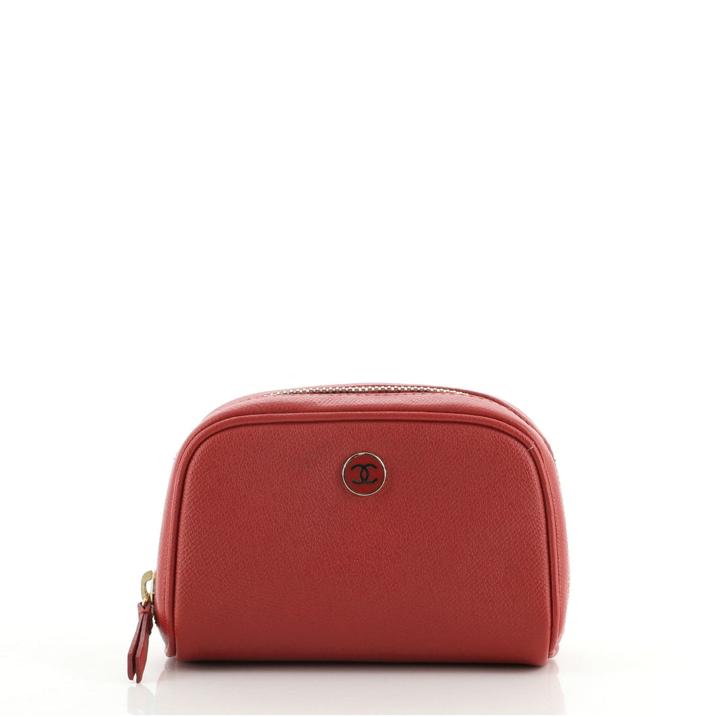 Vintage CC Button Cosmetic Pouch Leather Mini