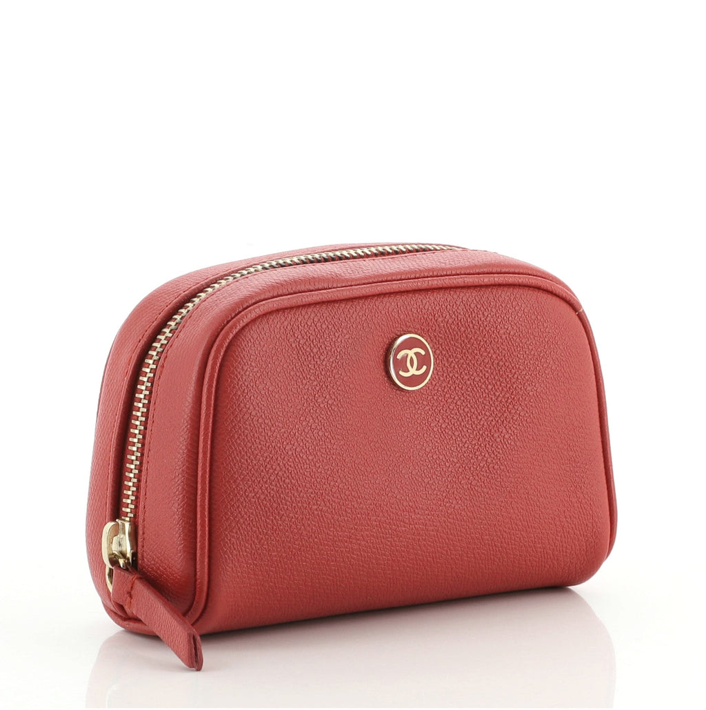 Vintage CC Button Cosmetic Pouch Leather Mini