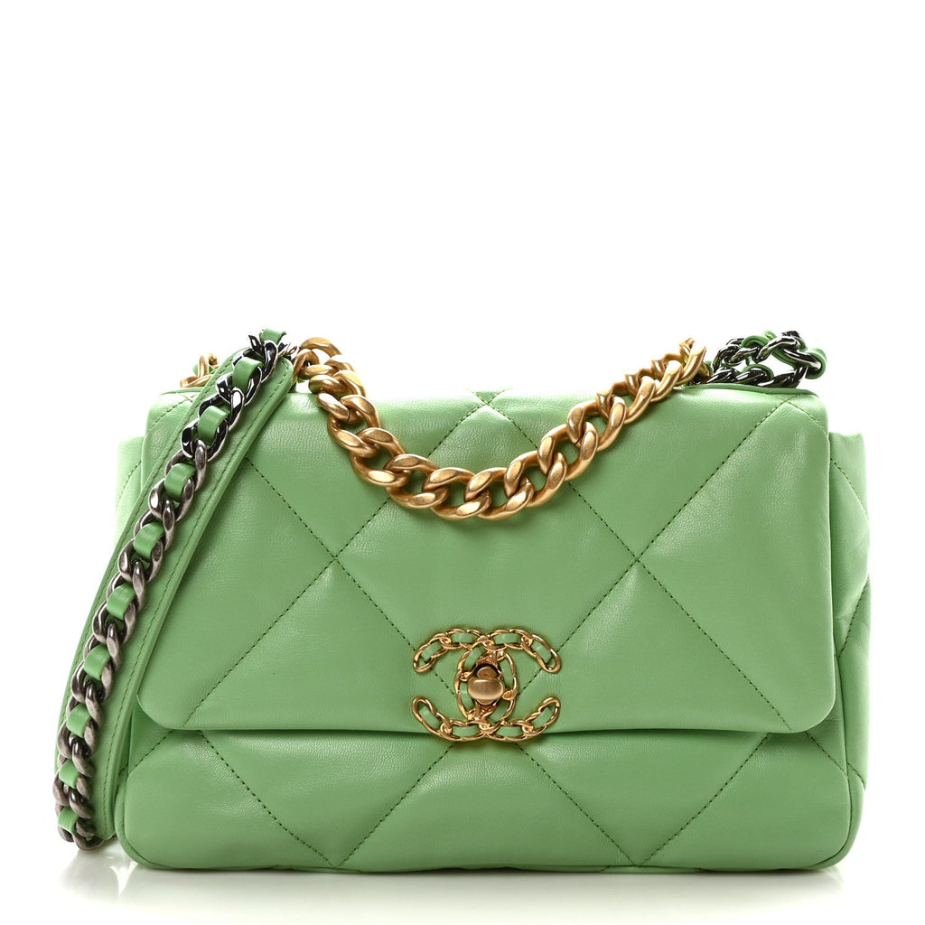 Goatskin Quilted Medium Chanel 19 Flap Green