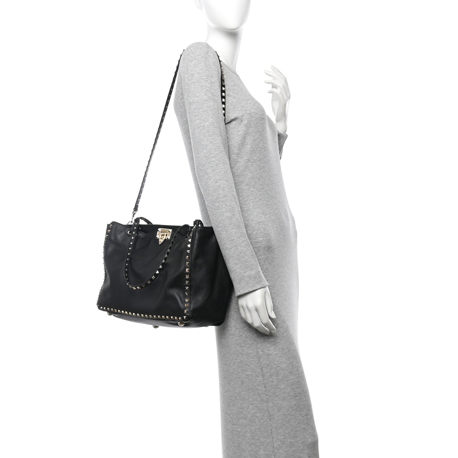 Vitello Medium Rockstud Tote Black