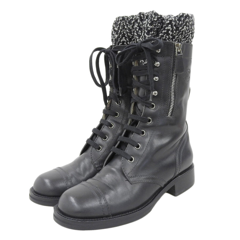 Chanel Coco Mark Leather Tweed Boots