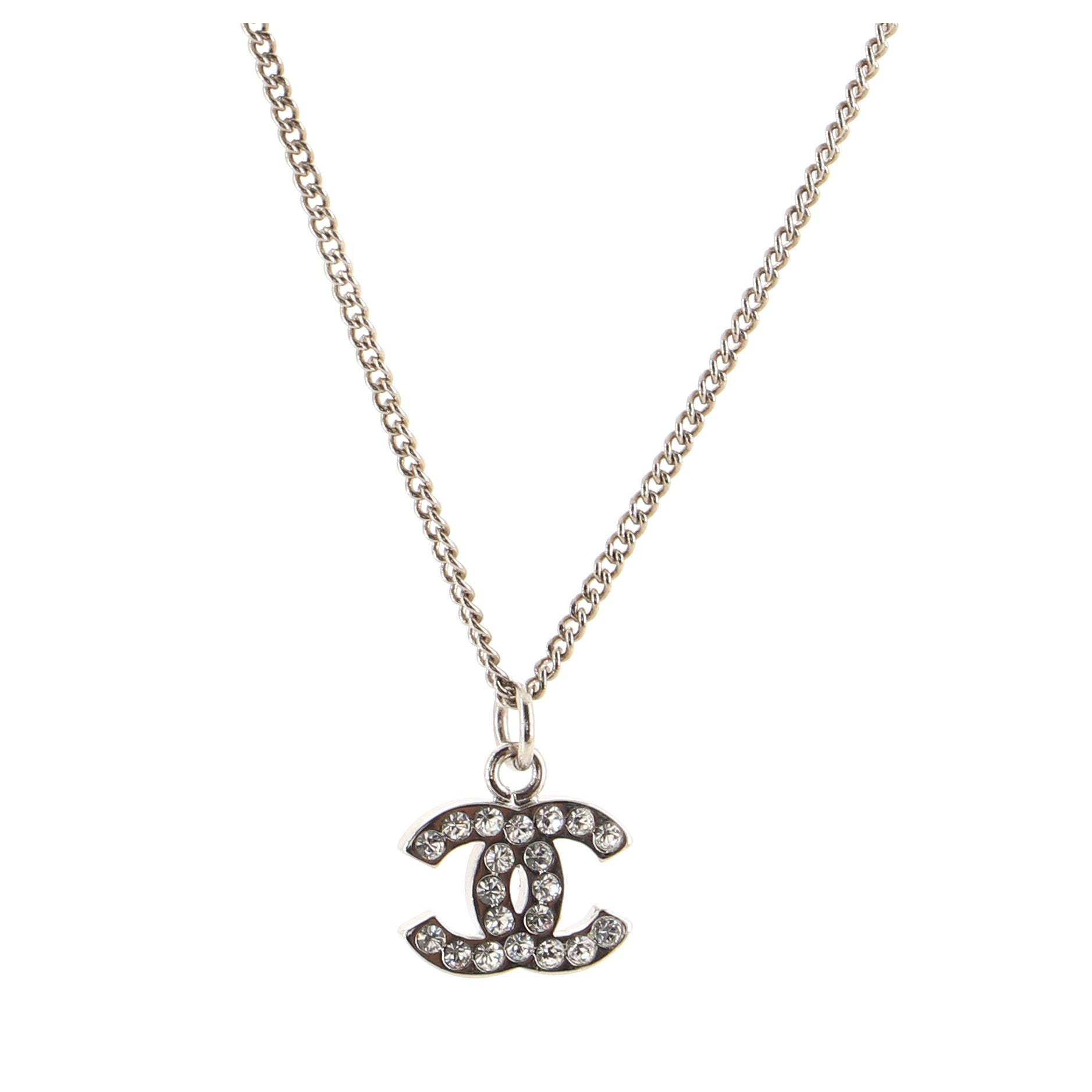 CC Pendant Necklace Crystal Embellished Metal