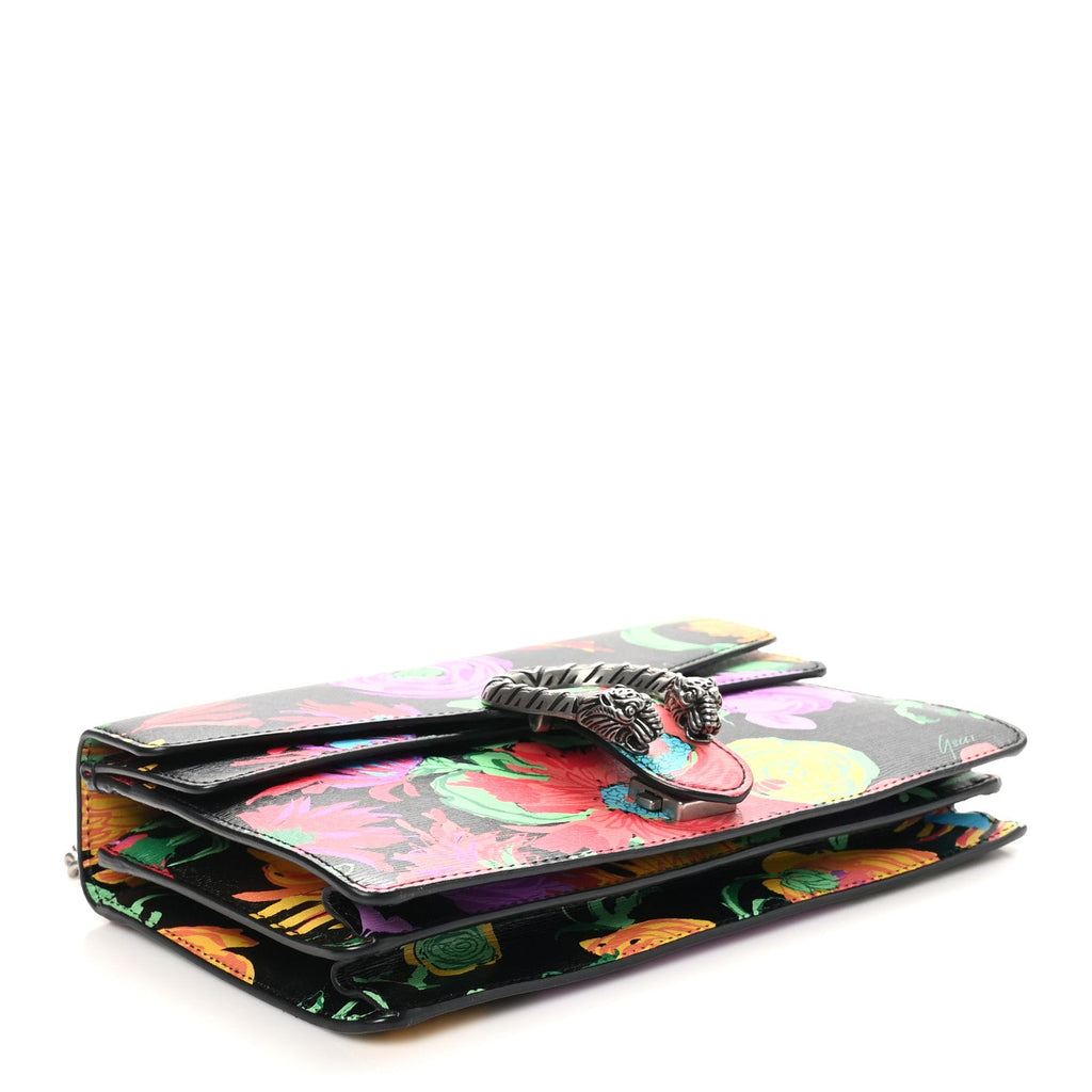 X KEN SCOTT New Shangai Calfskin Jenny Floral Print Small Dionysus Shoulder Bag  Black Pink