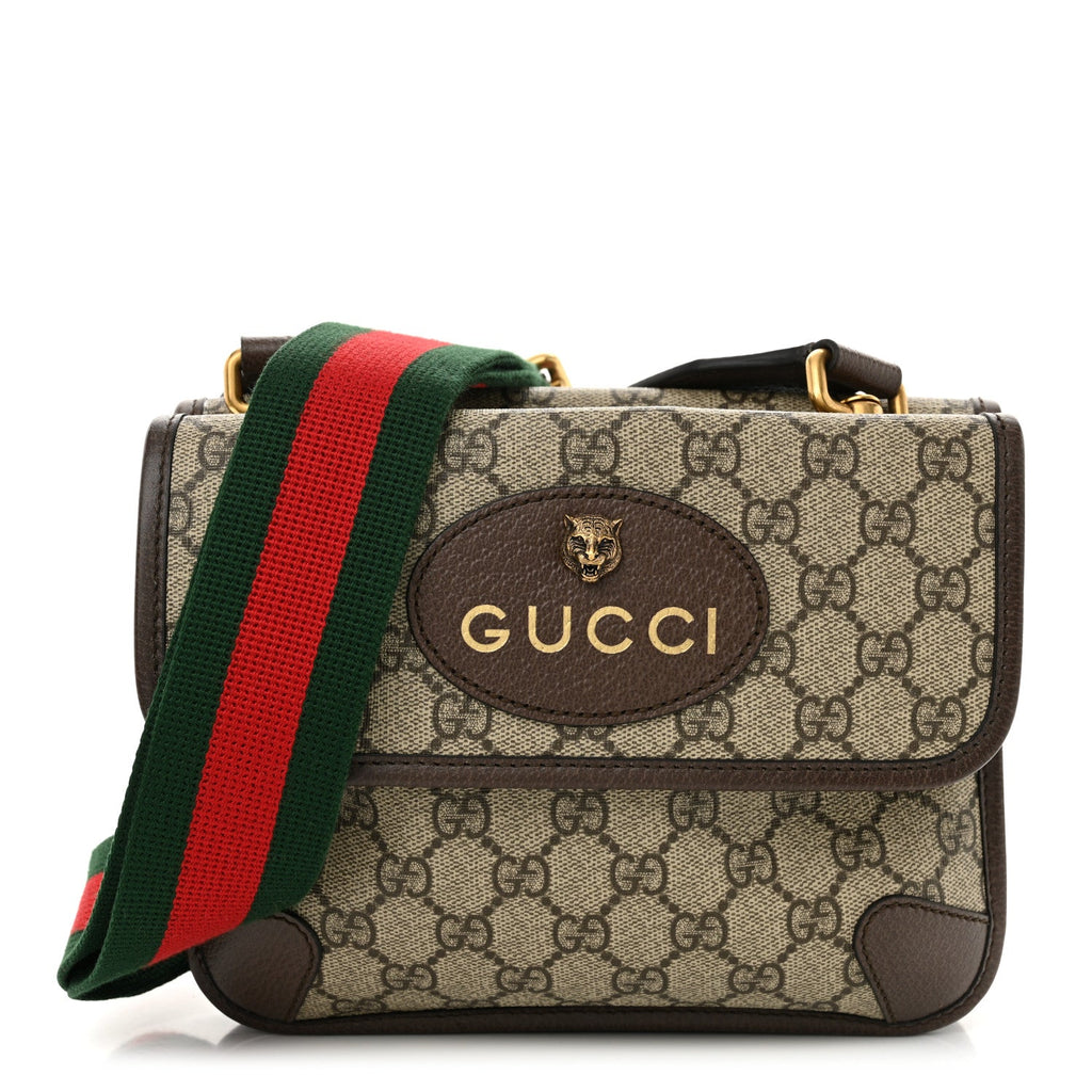 GG Supreme Monogram Web Small Neo Vintage Double Flap Messenger Bag Beige New Acero