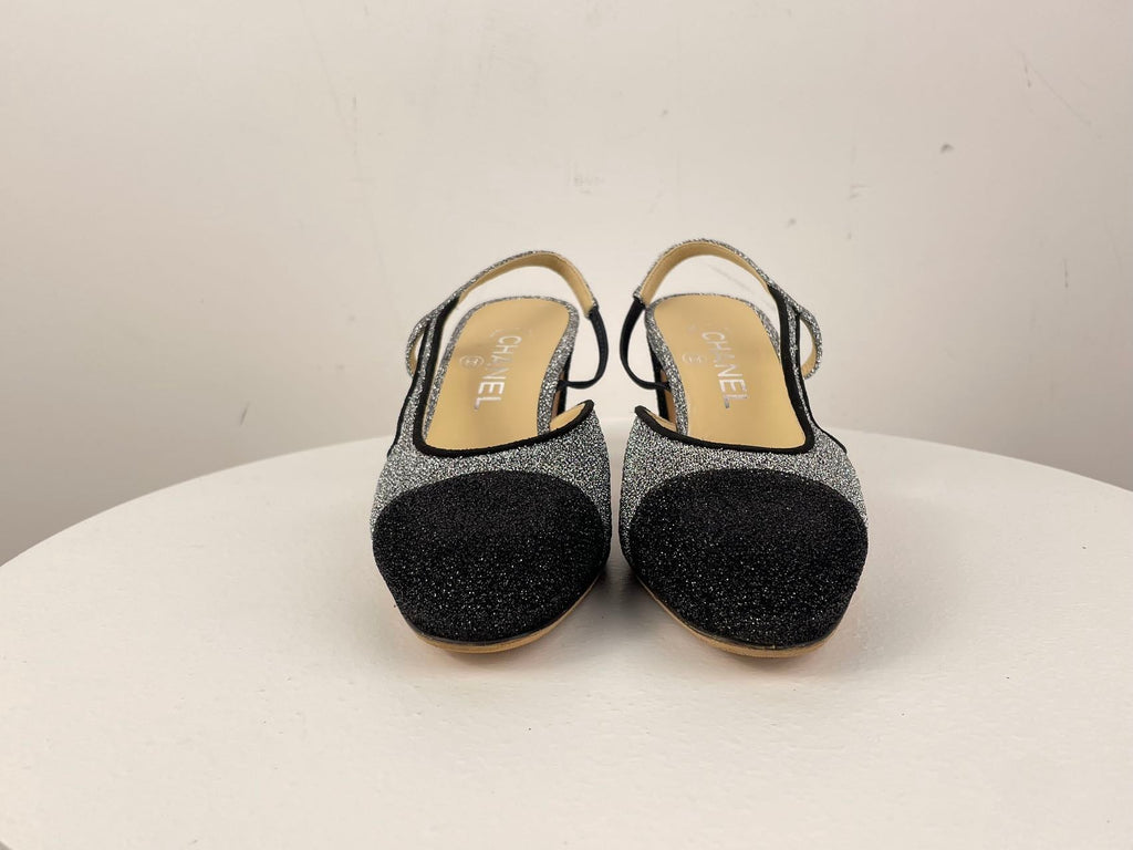 Chanel Glitter Slingback Pumps with CC Logo 37 Limited Edition