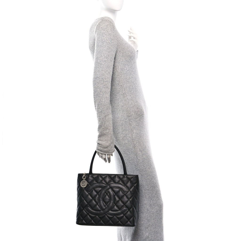 Caviar Quilted Medallion Tote Black
