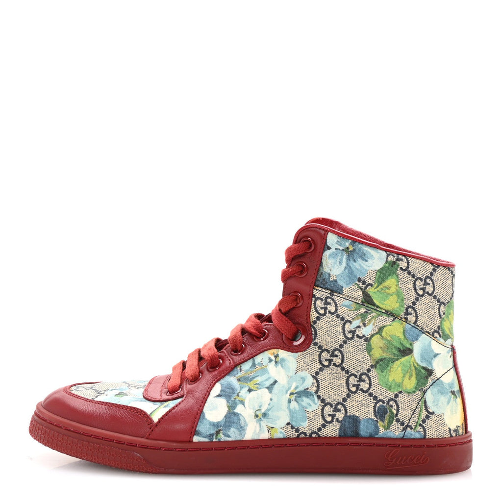 GG Supreme Monogram Blooms Womens High Top Sneakers 36.5 Beige Blue Navy Red